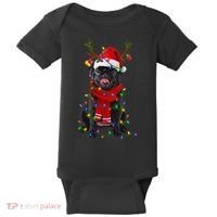 Black Pug Dog Tree Christmas Lights Xmas Pajama Baby Bodysuit thumb 0