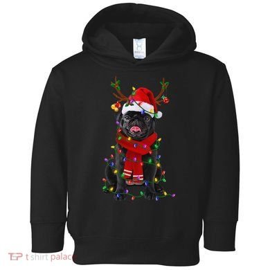 Black Pug Dog Tree Christmas Lights Xmas Pajama Toddler Hoodie