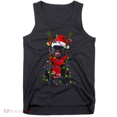 Black Pug Dog Tree Christmas Lights Xmas Pajama Tank Top