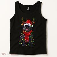 Black Pug Dog Tree Christmas Lights Xmas Pajama Tank Top thumb 2