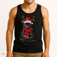 Black Pug Dog Tree Christmas Lights Xmas Pajama Tank Top thumb 3
