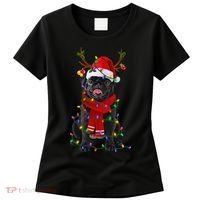 Black Pug Dog Tree Christmas Lights Xmas Pajama Women's T-Shirt thumb 0