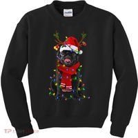 Black Pug Dog Tree Christmas Lights Xmas Pajama Kids Sweatshirt thumb 0