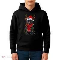 Black Pug Dog Tree Christmas Lights Xmas Pajama Kids Hoodie thumb 4