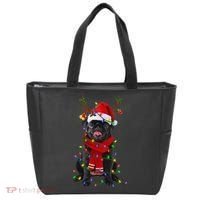 Black Pug Dog Tree Christmas Lights Xmas Pajama Tote Bag thumb 0