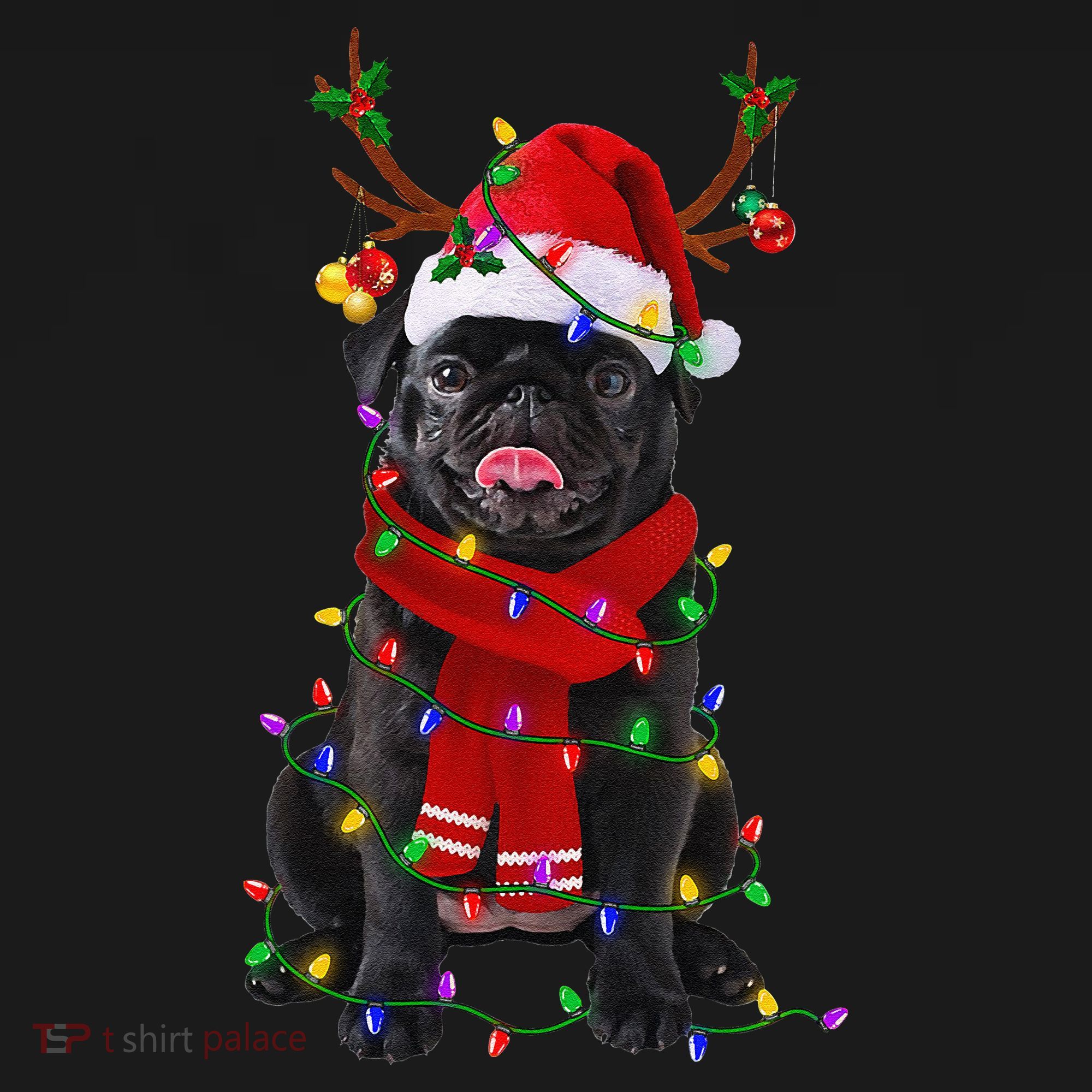 Black Pug Dog Tree Christmas Lights Xmas Pajama Tote Bag