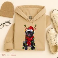 Black Pug Dog Tree Christmas Lights Xmas Pajama Hoodie thumb 4