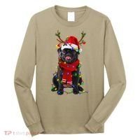 Black Pug Dog Tree Christmas Lights Xmas Pajama Long Sleeve Shirt thumb 0