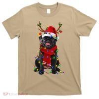Black Pug Dog Tree Christmas Lights Xmas Pajama T-Shirt thumb 0