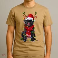 Black Pug Dog Tree Christmas Lights Xmas Pajama T-Shirt thumb 3
