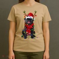 Black Pug Dog Tree Christmas Lights Xmas Pajama T-Shirt thumb 4