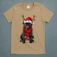 Black Pug Dog Tree Christmas Lights Xmas Pajama T-Shirt thumb 5