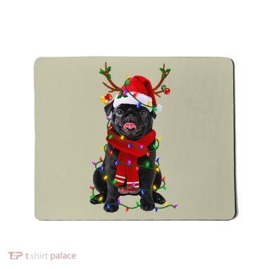 Black Pug Dog Tree Christmas Lights Xmas Pajama Mousepad