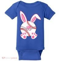 Baseball Player Easter Bunny Ears Easter Day Gift Baby Bodysuit thumb 0