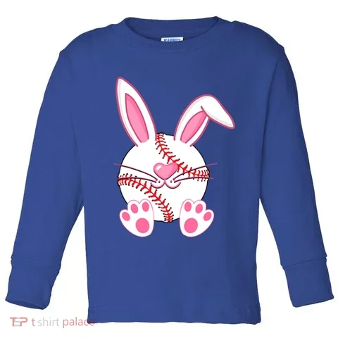 Baseball Player Easter Bunny Ears Easter Day Gift Toddler Long Sleeve in the selected color