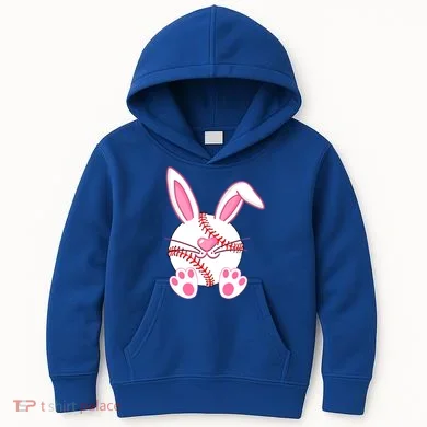 Baseball Player Easter Bunny Ears Easter Day Gift Kids Hoodie
