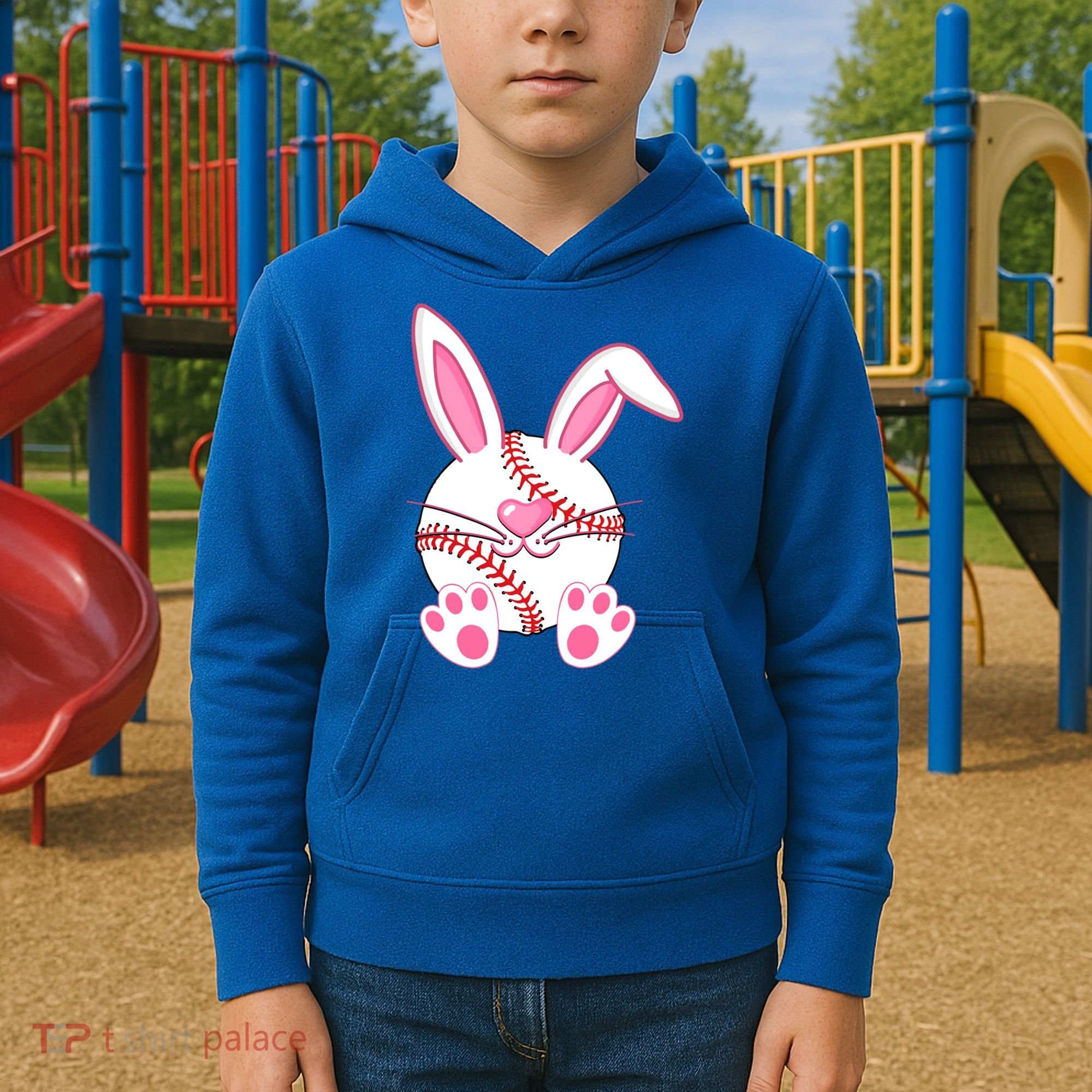 Baseball Player Easter Bunny Ears Easter Day Gift Kids Hoodie