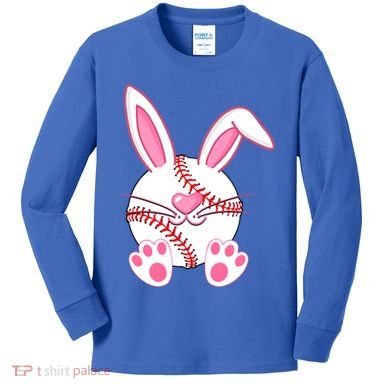 Baseball Player Easter Bunny Ears Easter Day Gift Kids Long Sleeve Shirt
