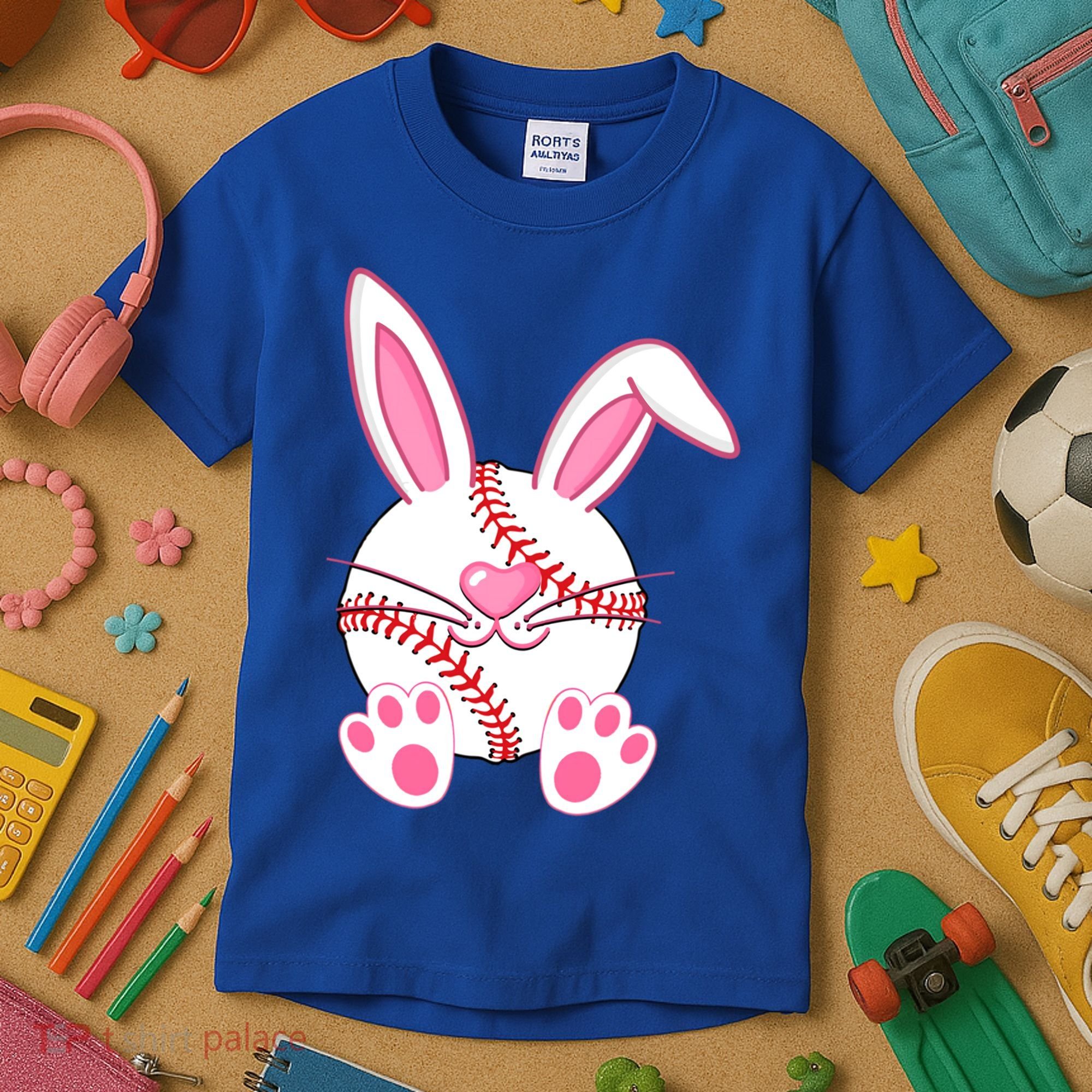 Baseball Player Easter Bunny Ears Easter Day Gift Kids T-Shirt
