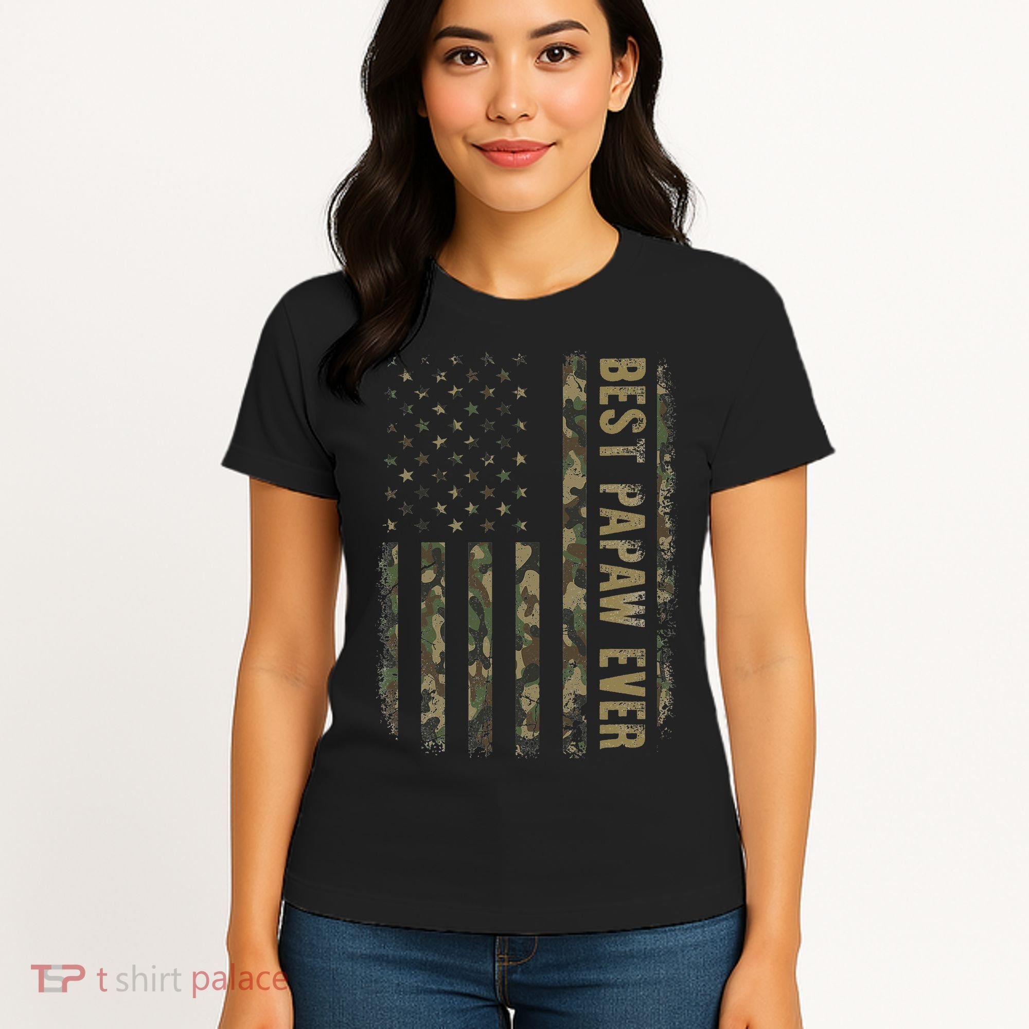 Best Papaw Ever Camouflage American Flag Father's Day Women's T-Shirt