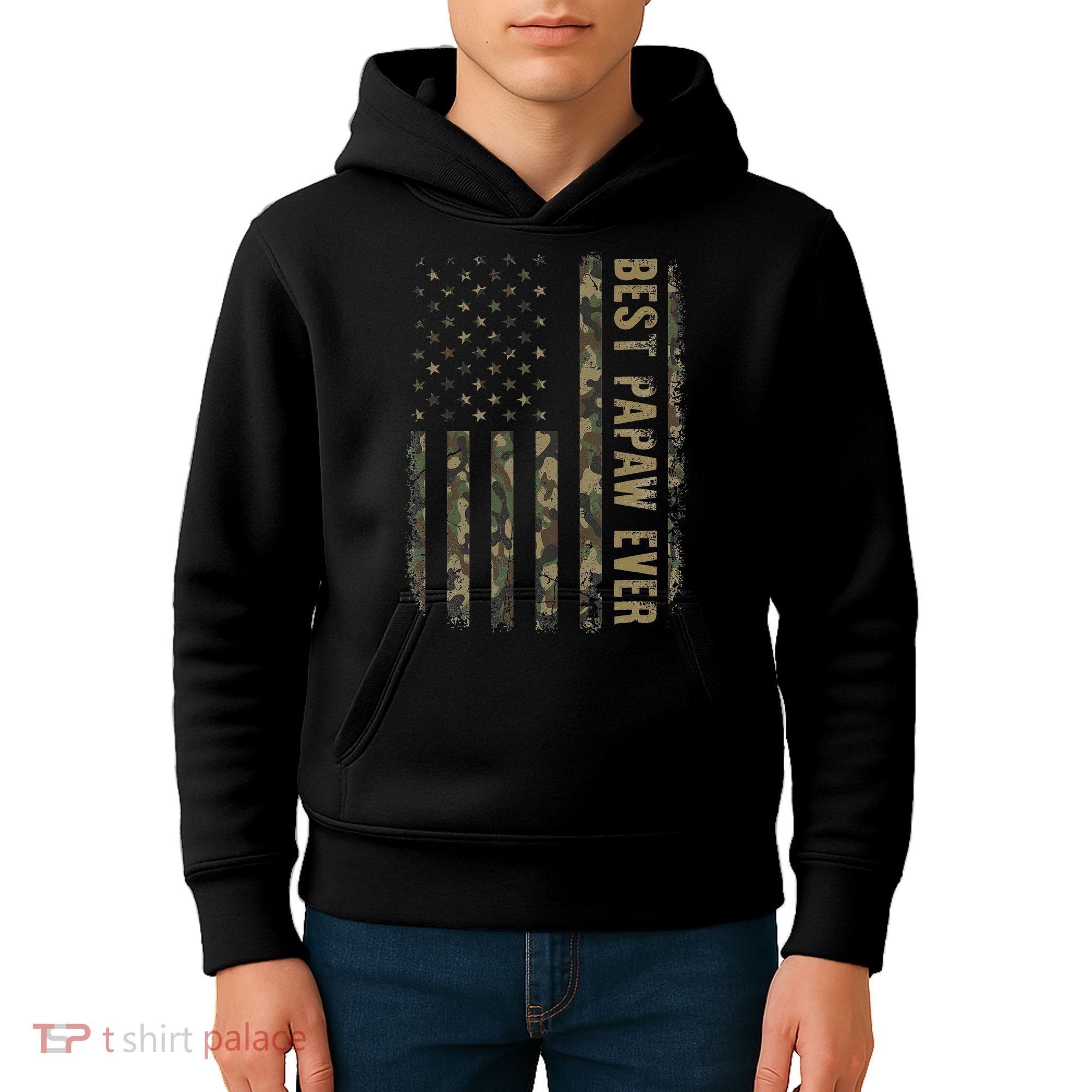 Best Papaw Ever Camouflage American Flag Father's Day Kids Hoodie