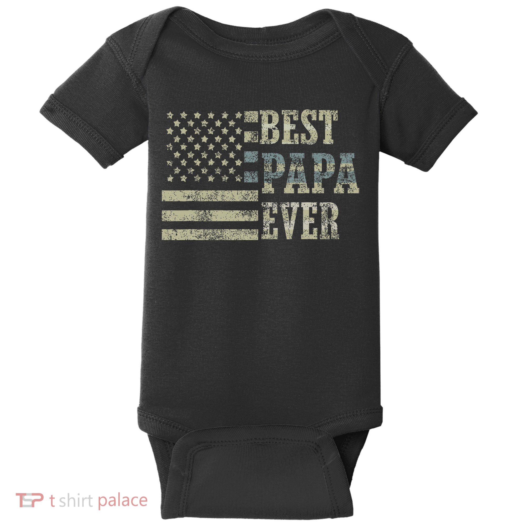 Best Papa Ever American Flag Usa Flag Baby Bodysuit