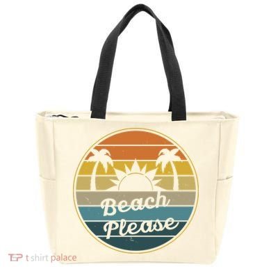 Beach Please Funny Tropical Retro Tote Bag