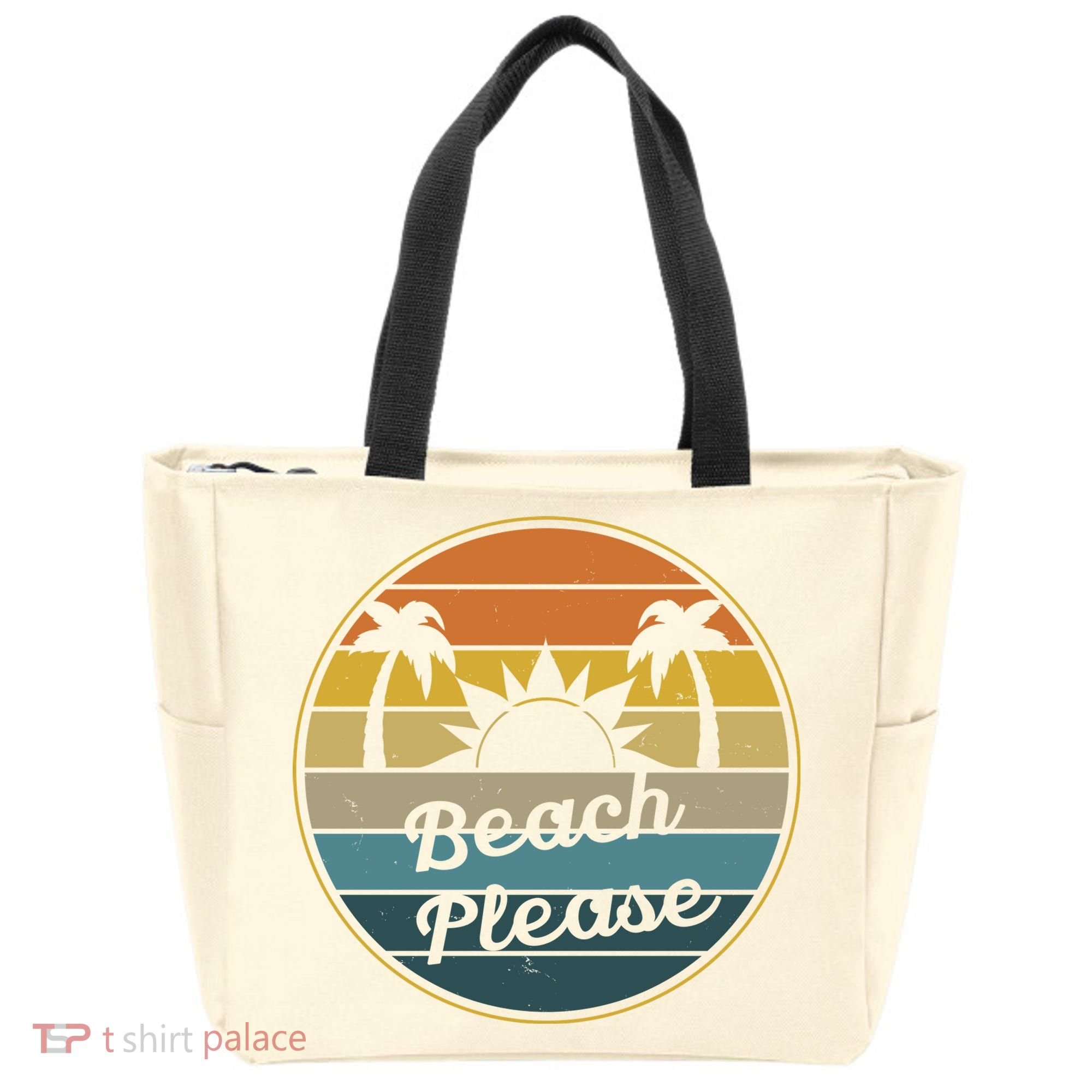 Beach Please Funny Tropical Retro Tote Bag