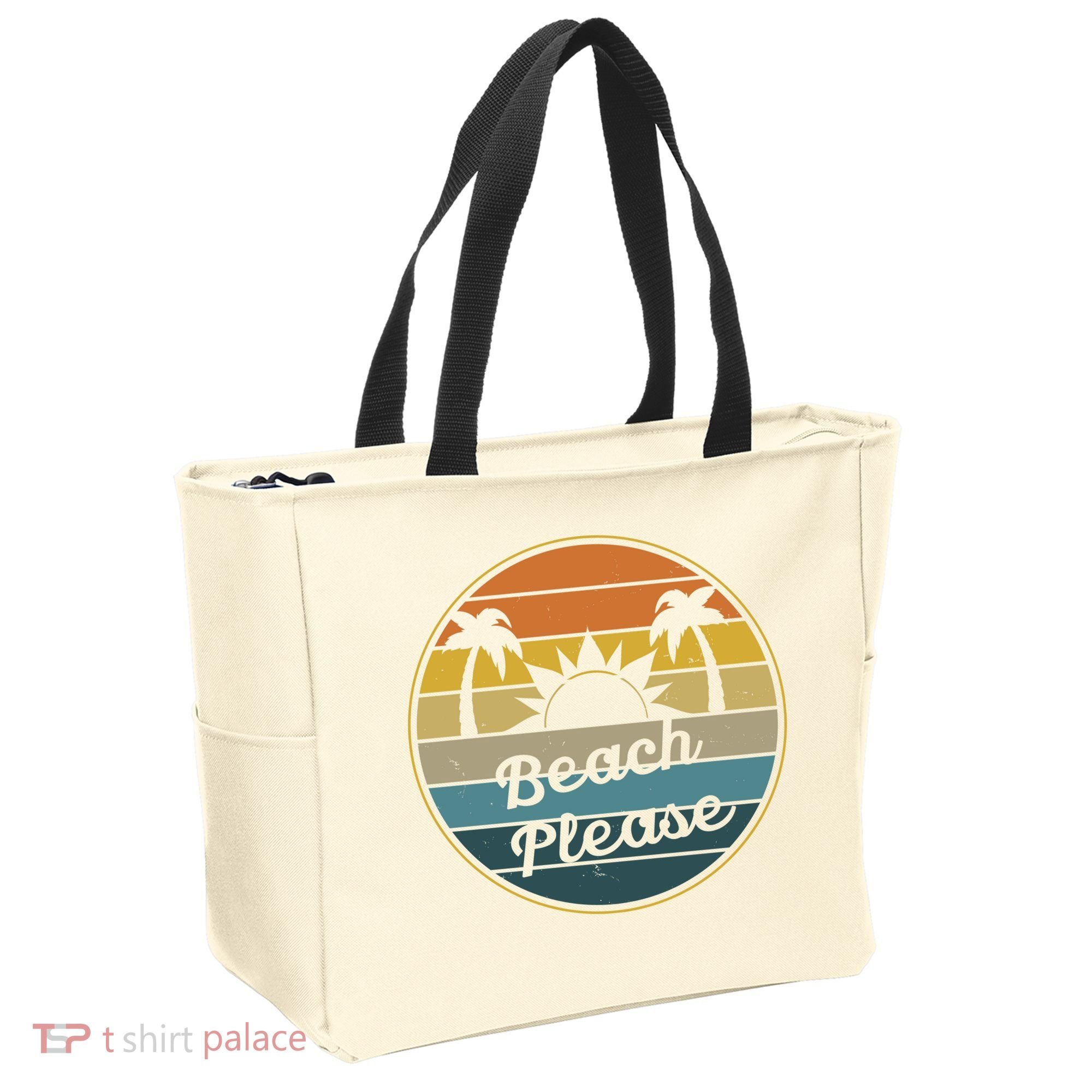 Beach Please Funny Tropical Retro Tote Bag
