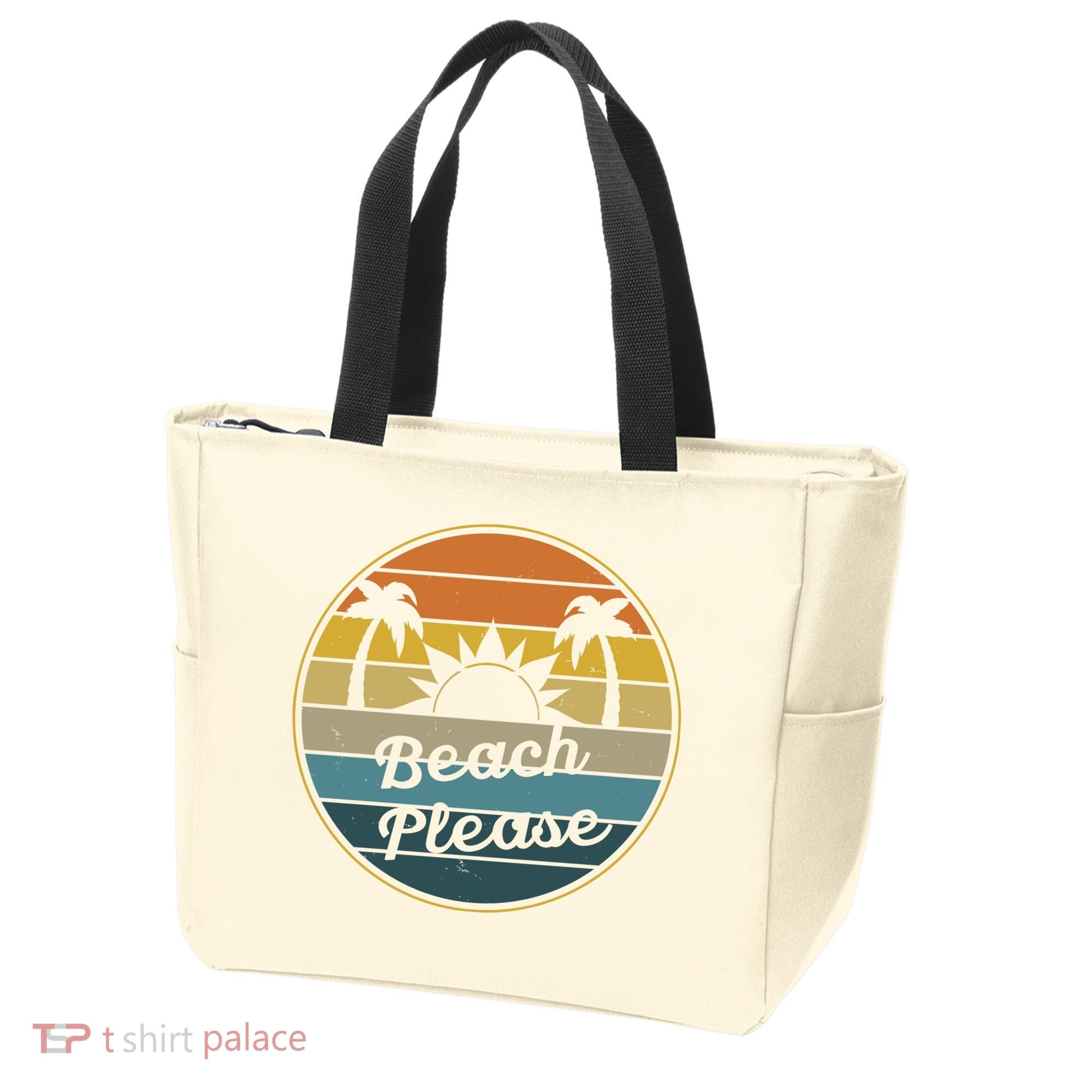 Beach Please Funny Tropical Retro Tote Bag