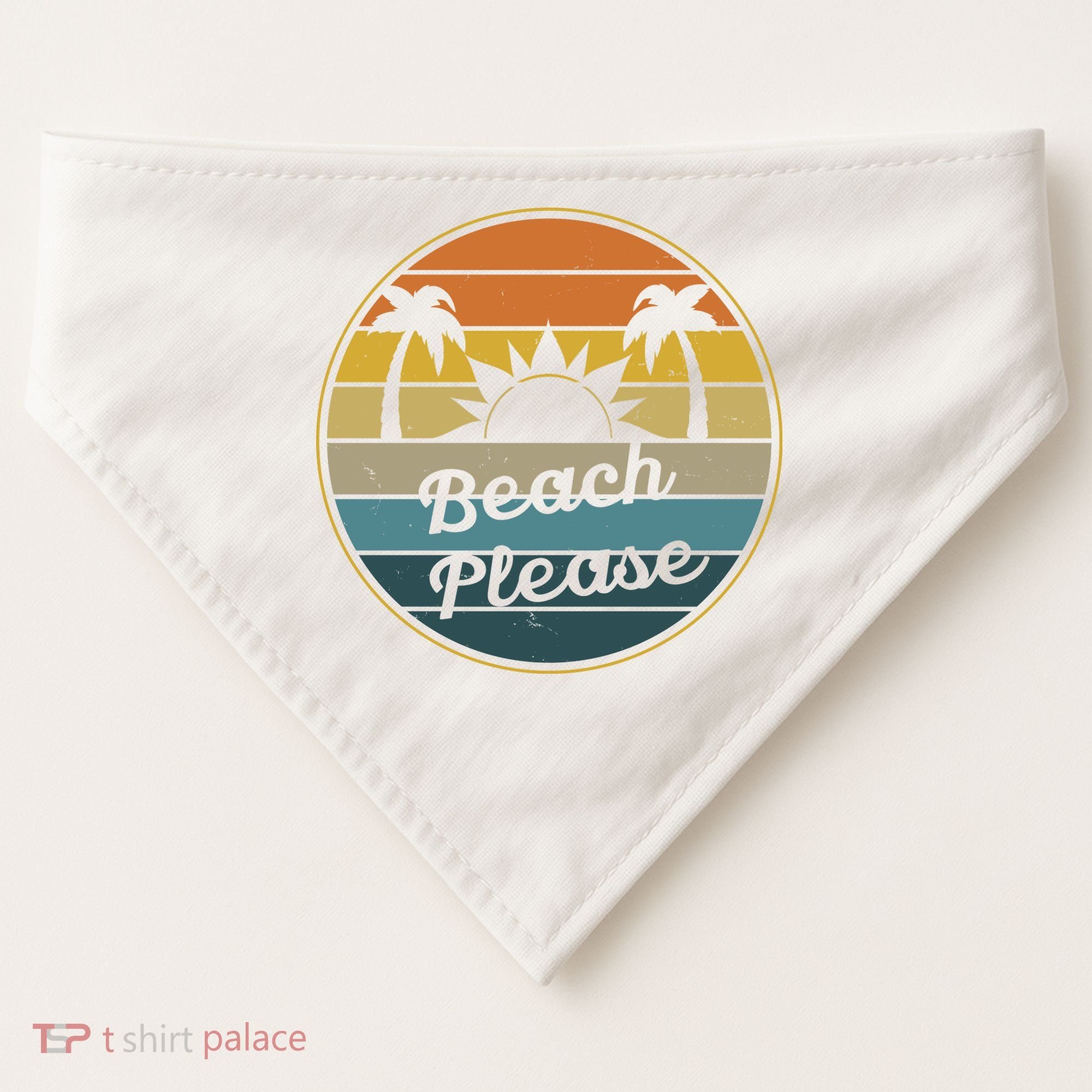 Beach Please Funny Tropical Retro USA-Made Doggie Bandana