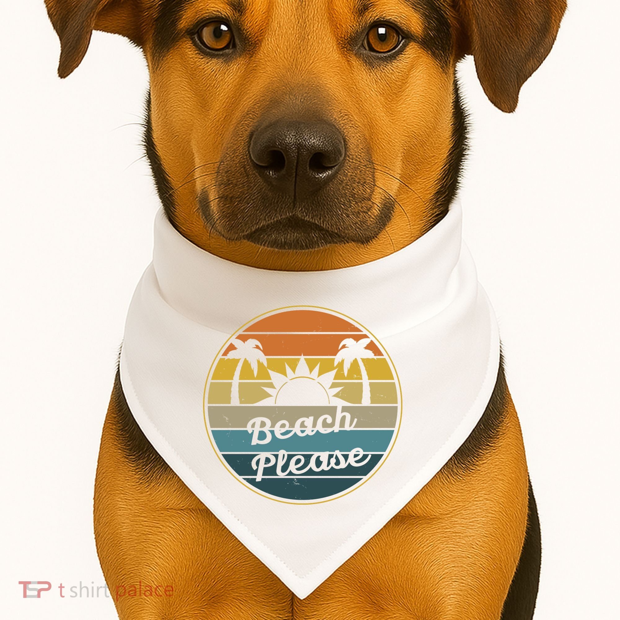 Beach Please Funny Tropical Retro USA-Made Doggie Bandana