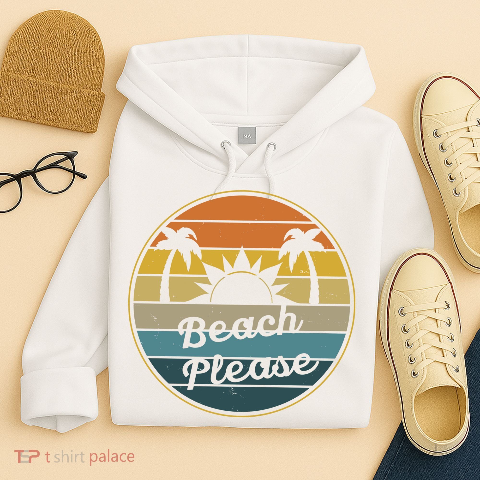 Beach Please Funny Tropical Retro Hoodie