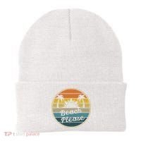 Beach Please Funny Tropical Retro Beanie thumb 0