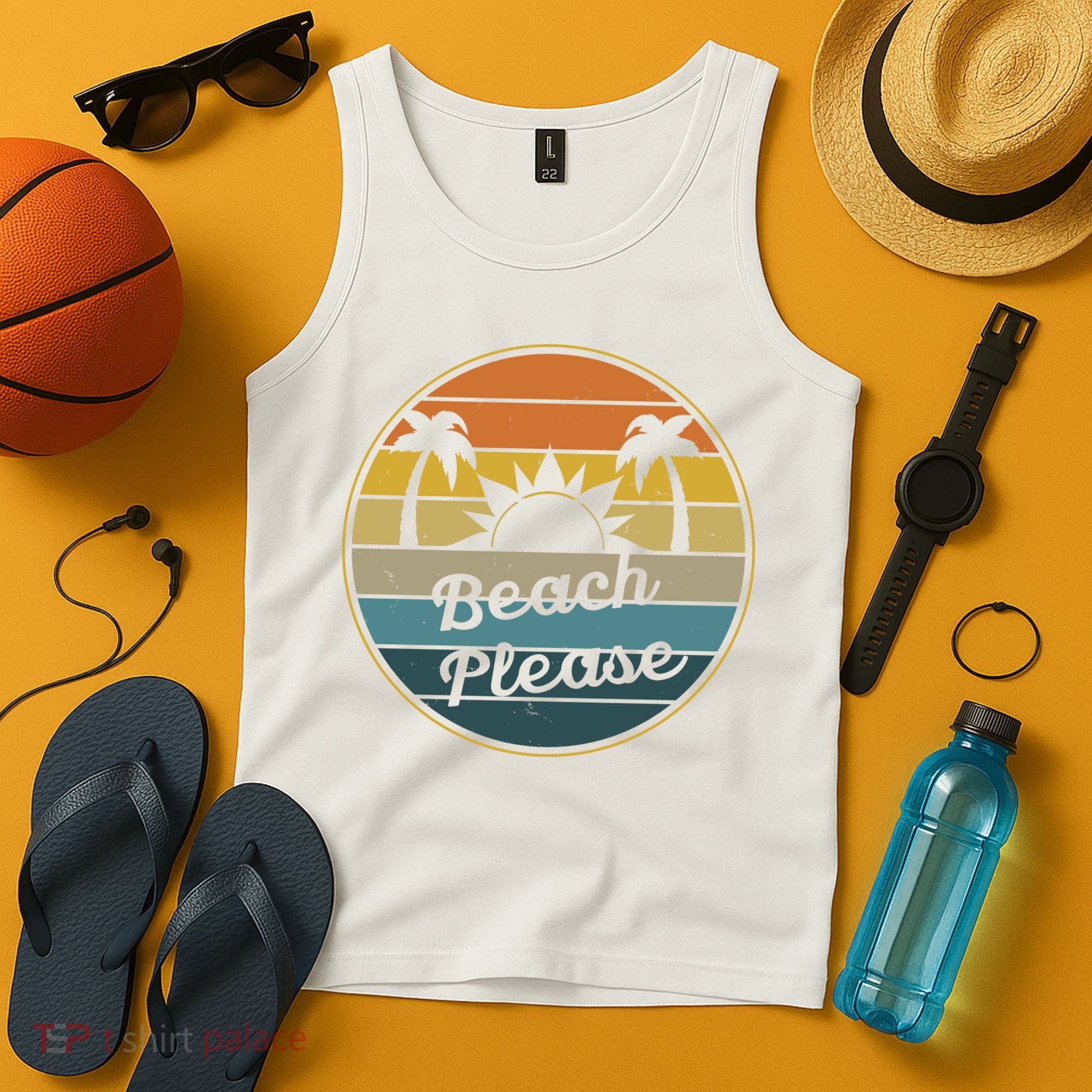 Beach Please Funny Tropical Retro Tank Top
