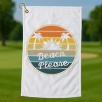 Beach Please Funny Tropical Retro Golf Towel thumb 1