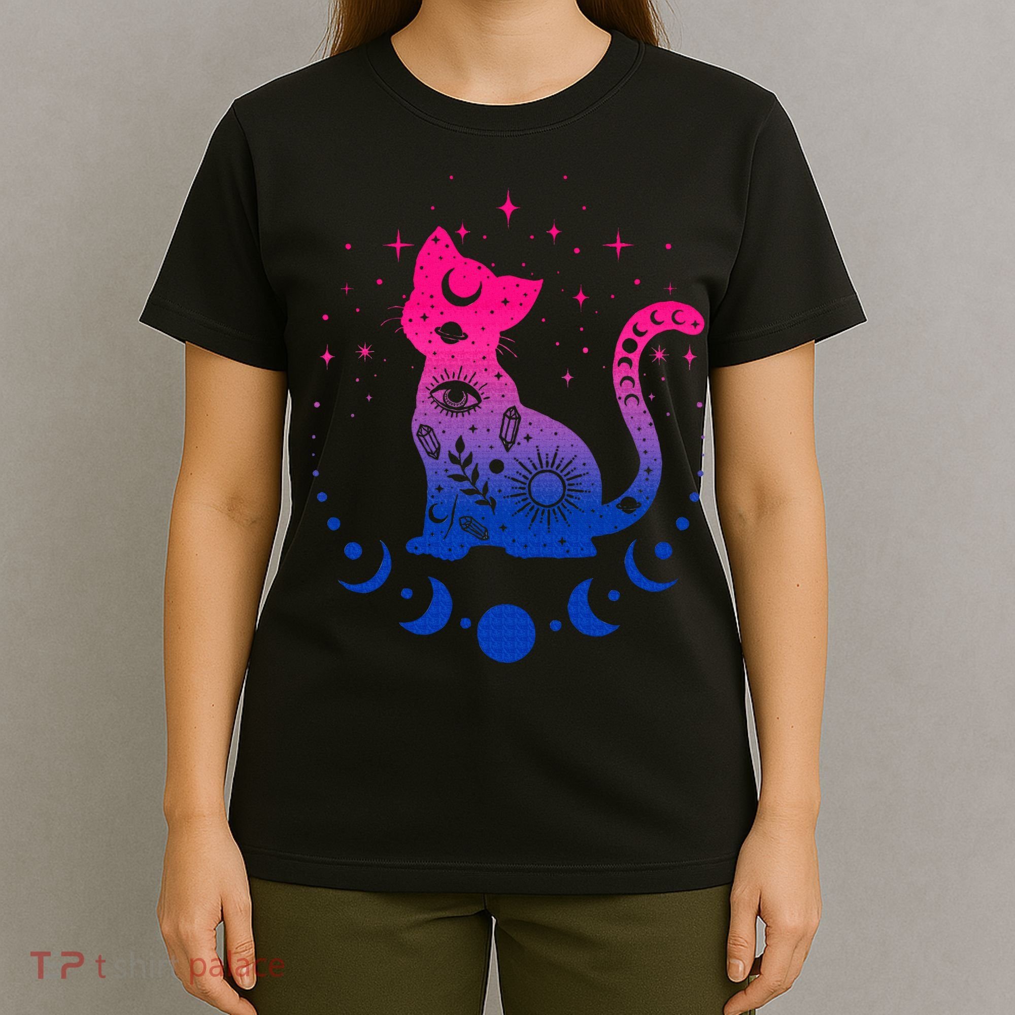 Bisexual pride flag colors astronomy cat T-Shirt