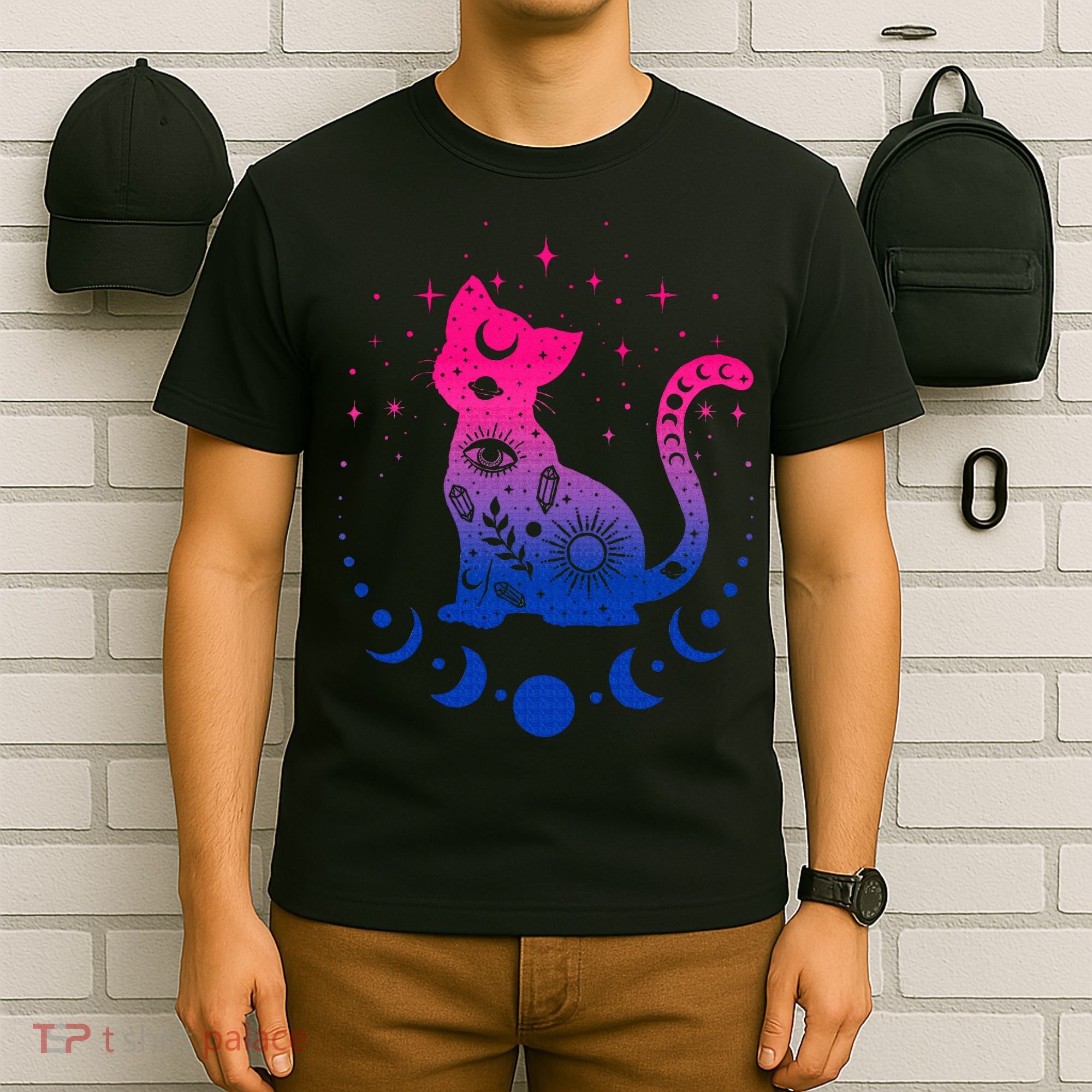 Bisexual pride flag colors astronomy cat T-Shirt