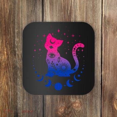 Bisexual pride flag colors astronomy cat Coaster