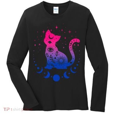 Bisexual pride flag colors astronomy cat Women's Long Sleeve Shirt