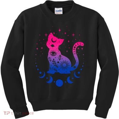 Bisexual pride flag colors astronomy cat Kids Sweatshirt