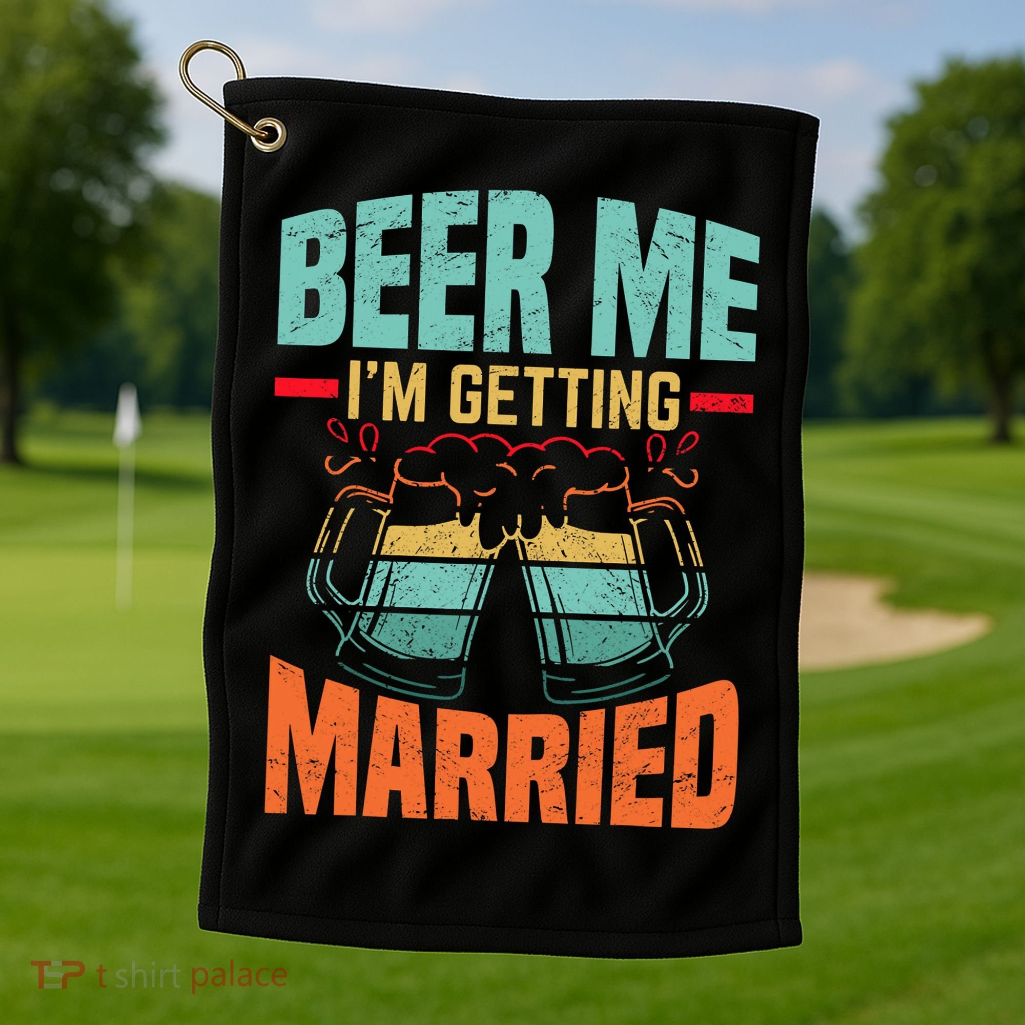 Bachelor Party Fiance Engagement For Groom Retro Beer Golf Towel