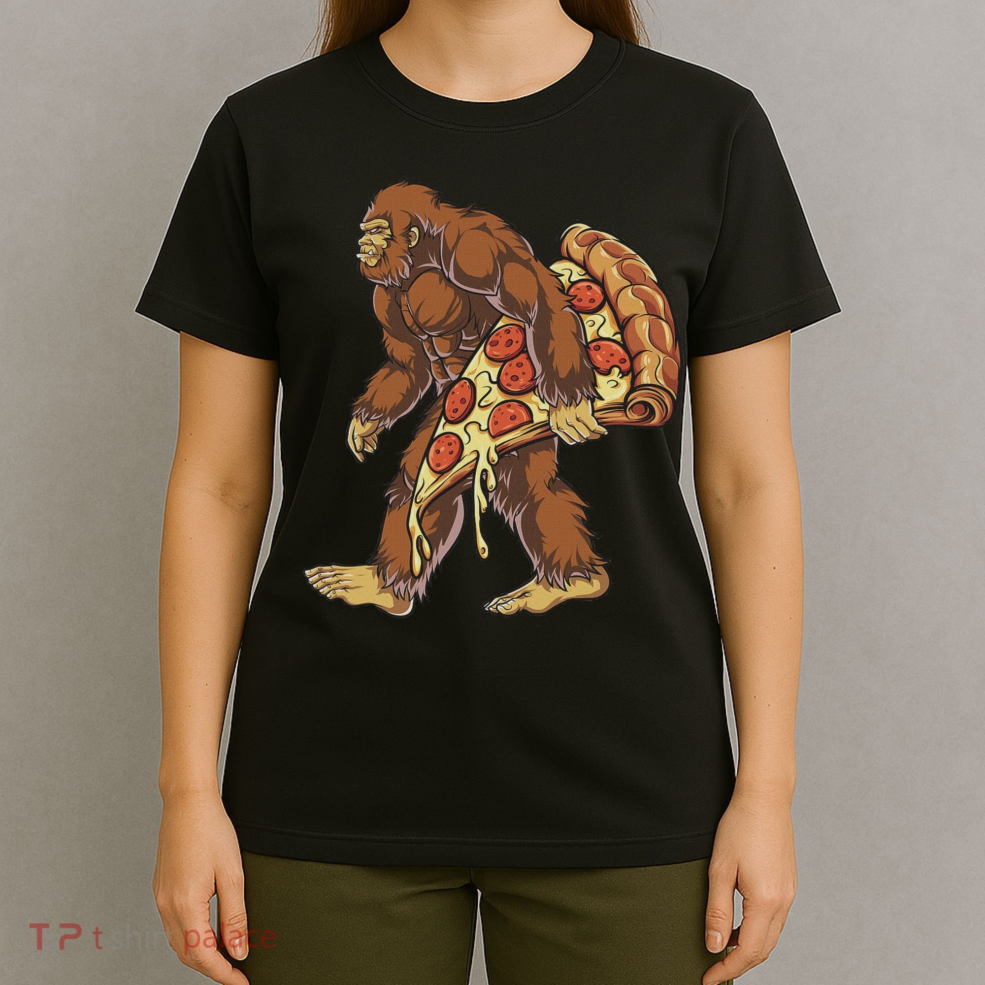 Bigfoot Pizza Funny Women Food Lovers Pepperoni T-Shirt