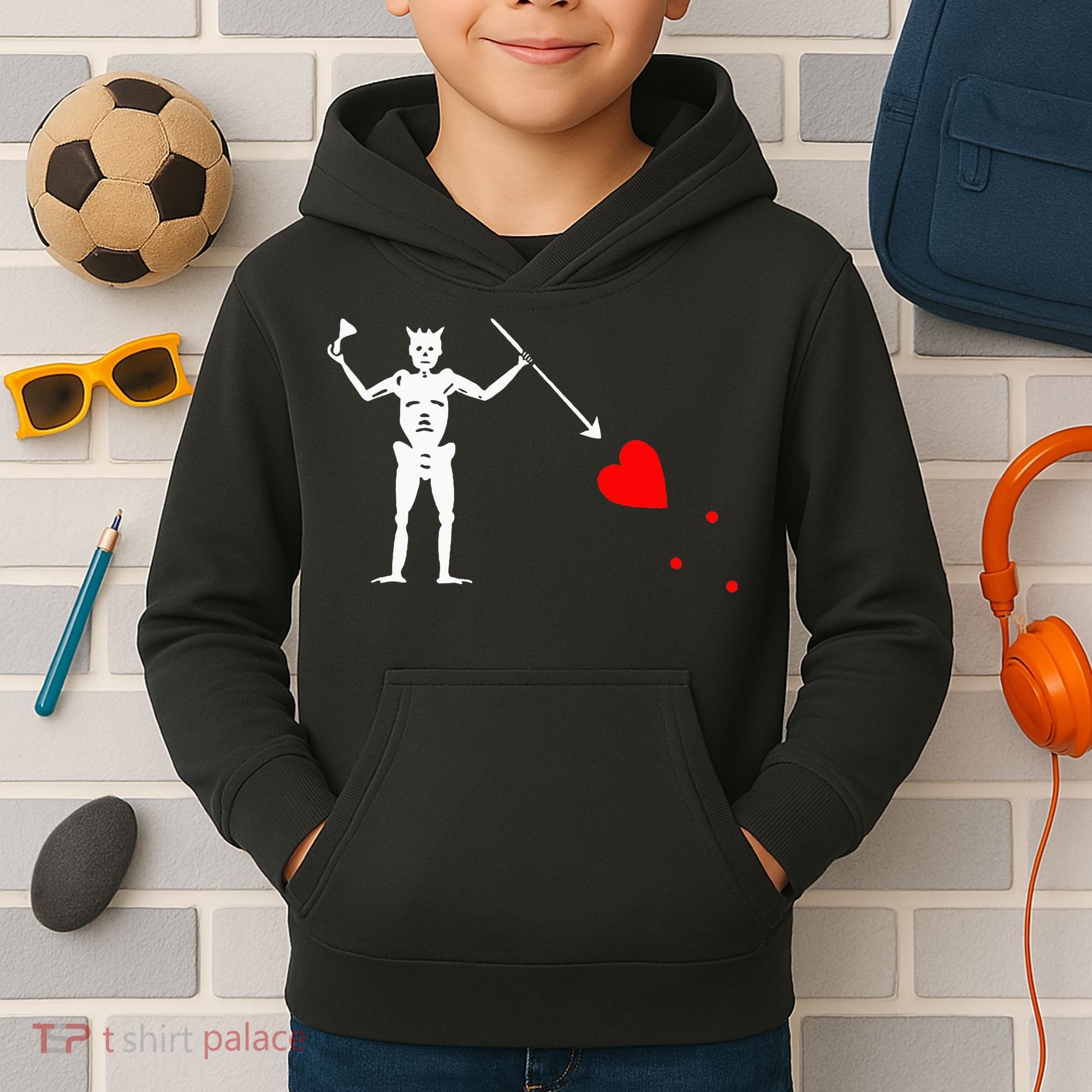 Blackbeard Pirate Flag Jolly Roger Skeleton Kids Hoodie