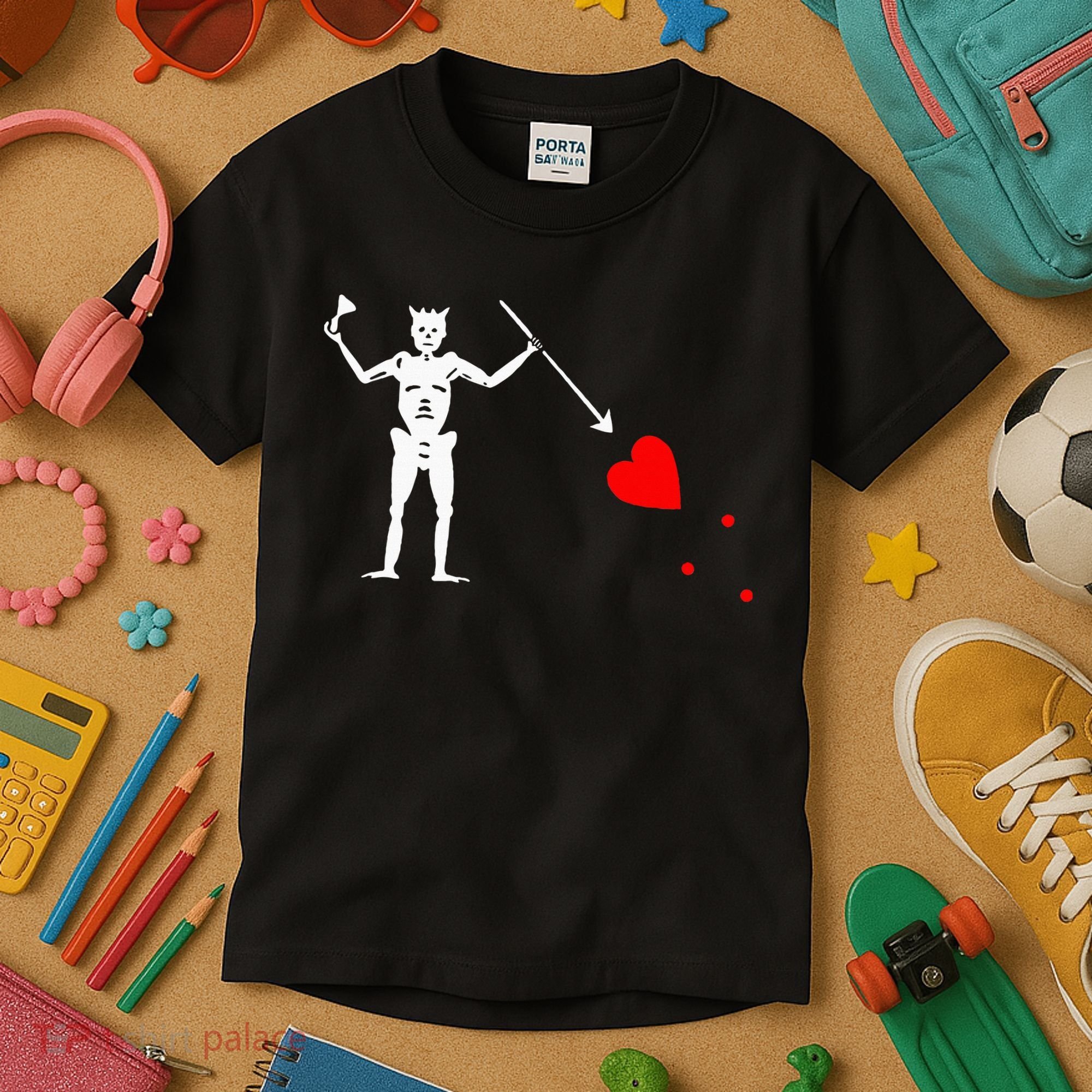 Blackbeard Pirate Flag Jolly Roger Skeleton Kids T-Shirt