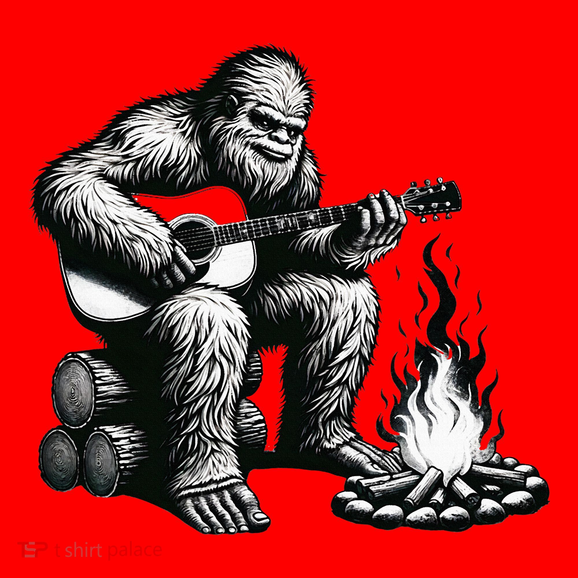 Bigfoot Playing Guitar Rock On Sasquatch Big Foot Santa Hat