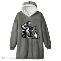 Bigfoot Playing Guitar Rock On Sasquatch Big Foot Hooded Wearable Blanket thumb 0
