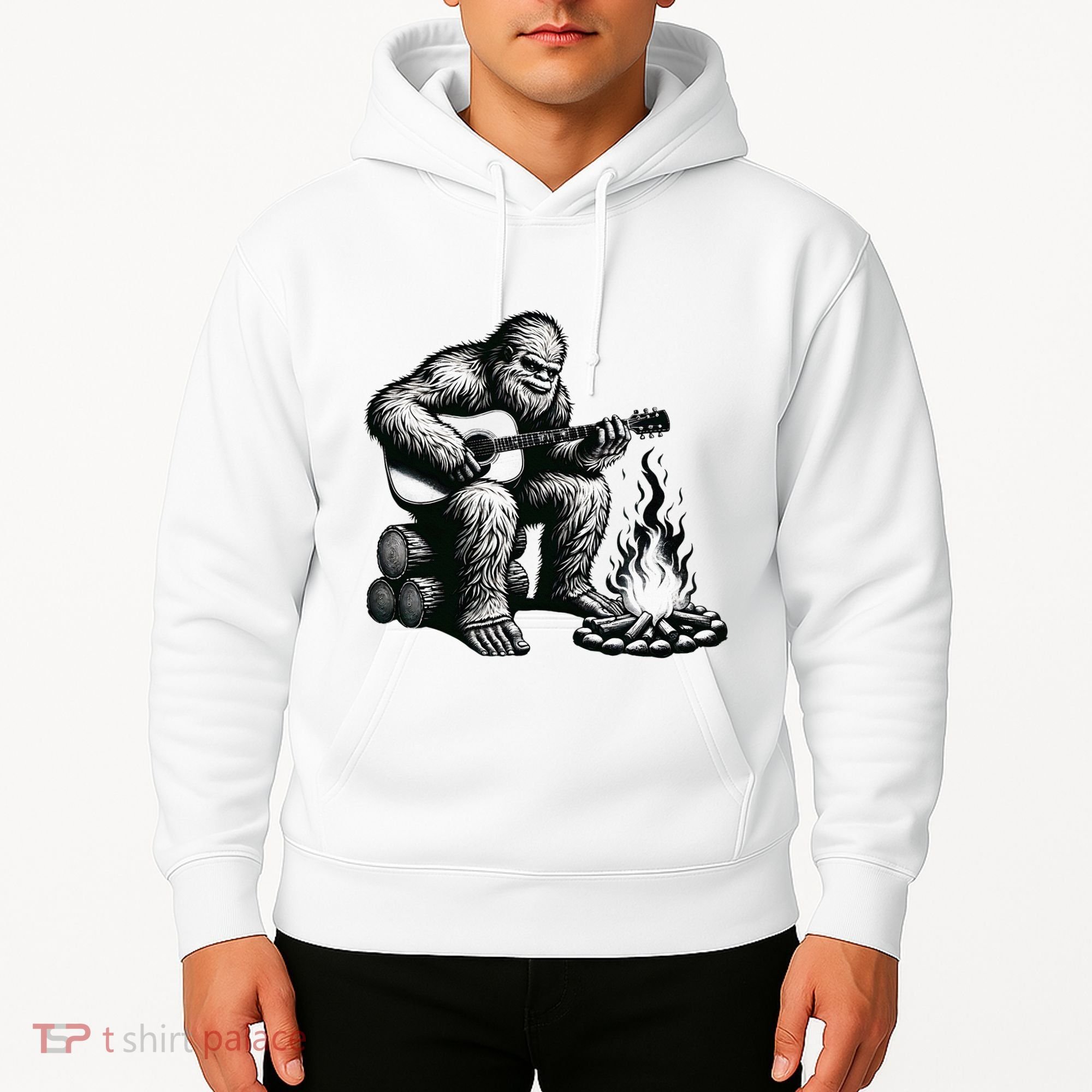 Bigfoot Playing Guitar Rock On Sasquatch Big Foot Hoodie