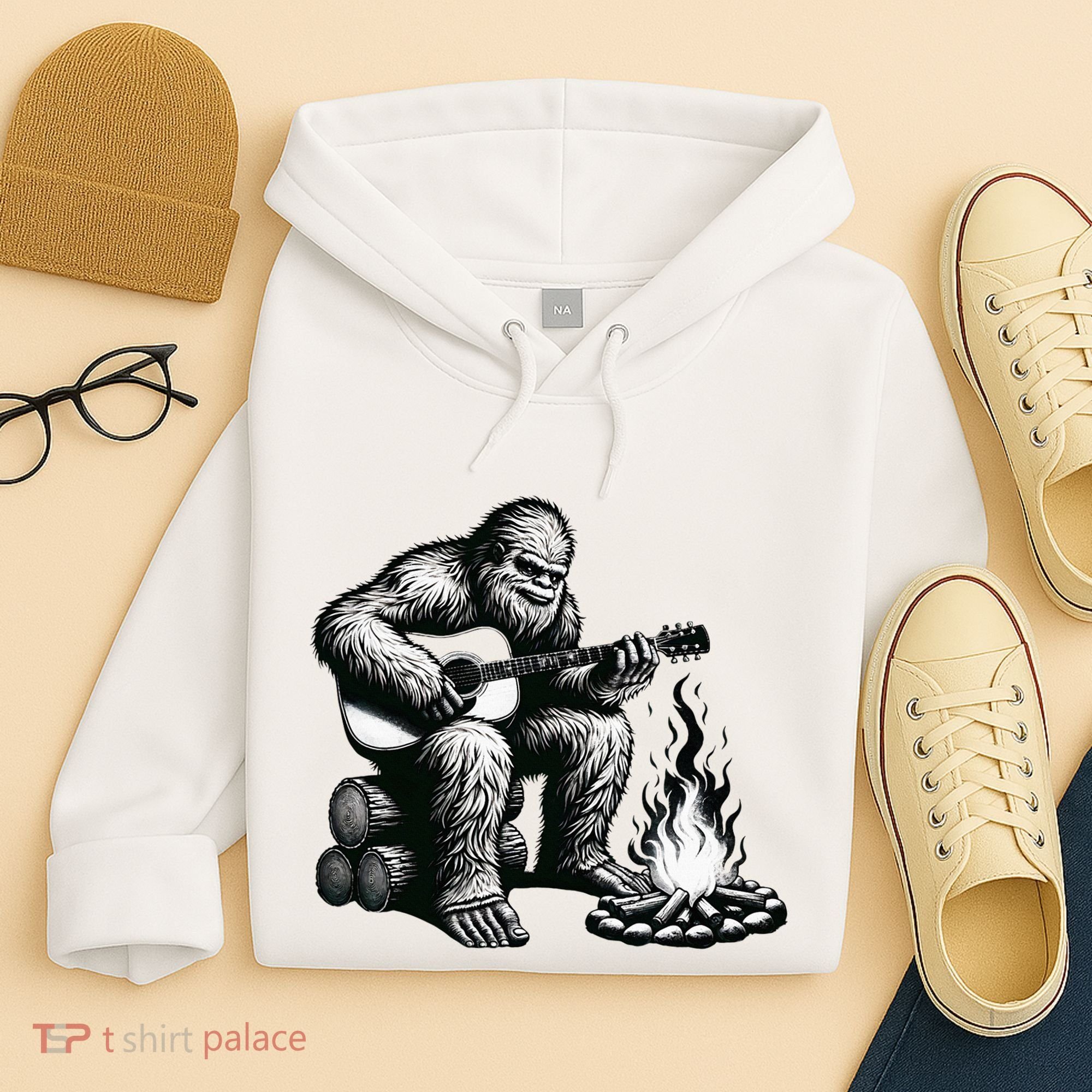Bigfoot Playing Guitar Rock On Sasquatch Big Foot Hoodie