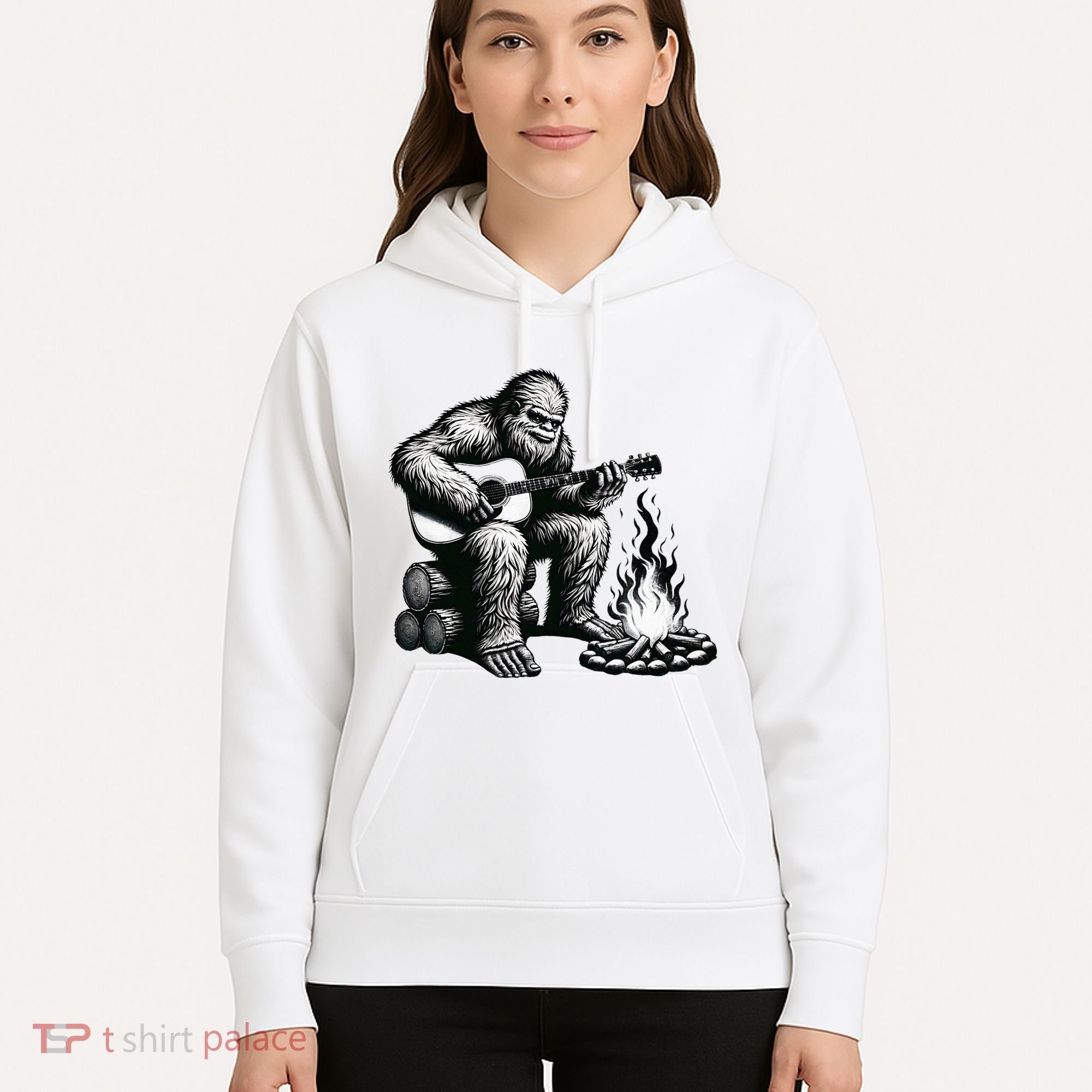 Bigfoot Playing Guitar Rock On Sasquatch Big Foot Hoodie